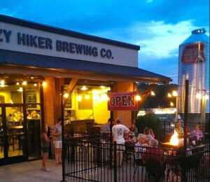 Lazy Hiker Brewing Co. at night.