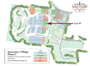 Sanctuary Village Phase 1 Property Availability Map with Lot 47 Marker