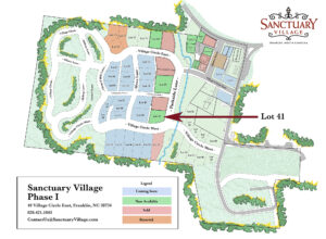 Sanctuary Village Phase 1 Property Availability Map with Lot 41 Marker