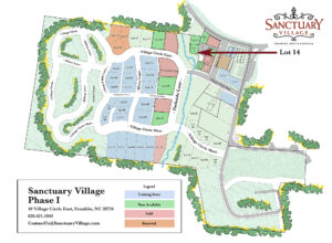 Sanctuary Village Phase 1 Property Availability Map with Lot 14 Marker