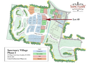 Sanctuary Village Phase 1 Property Availability Map with Lot 49 Marker