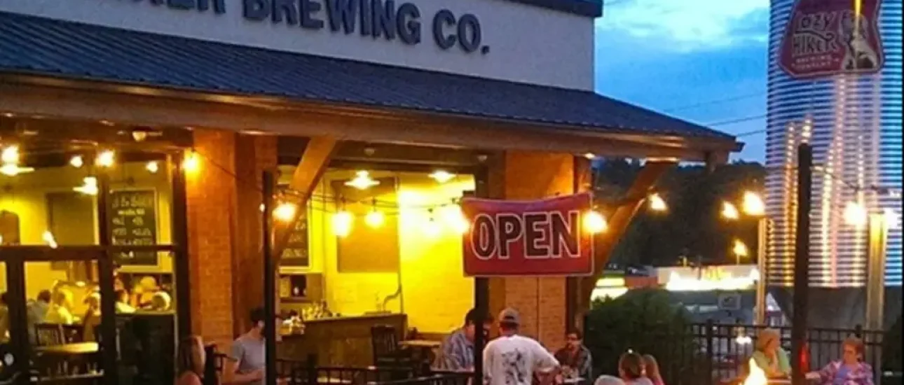 Lazy Hiker Brewing Co. at night.